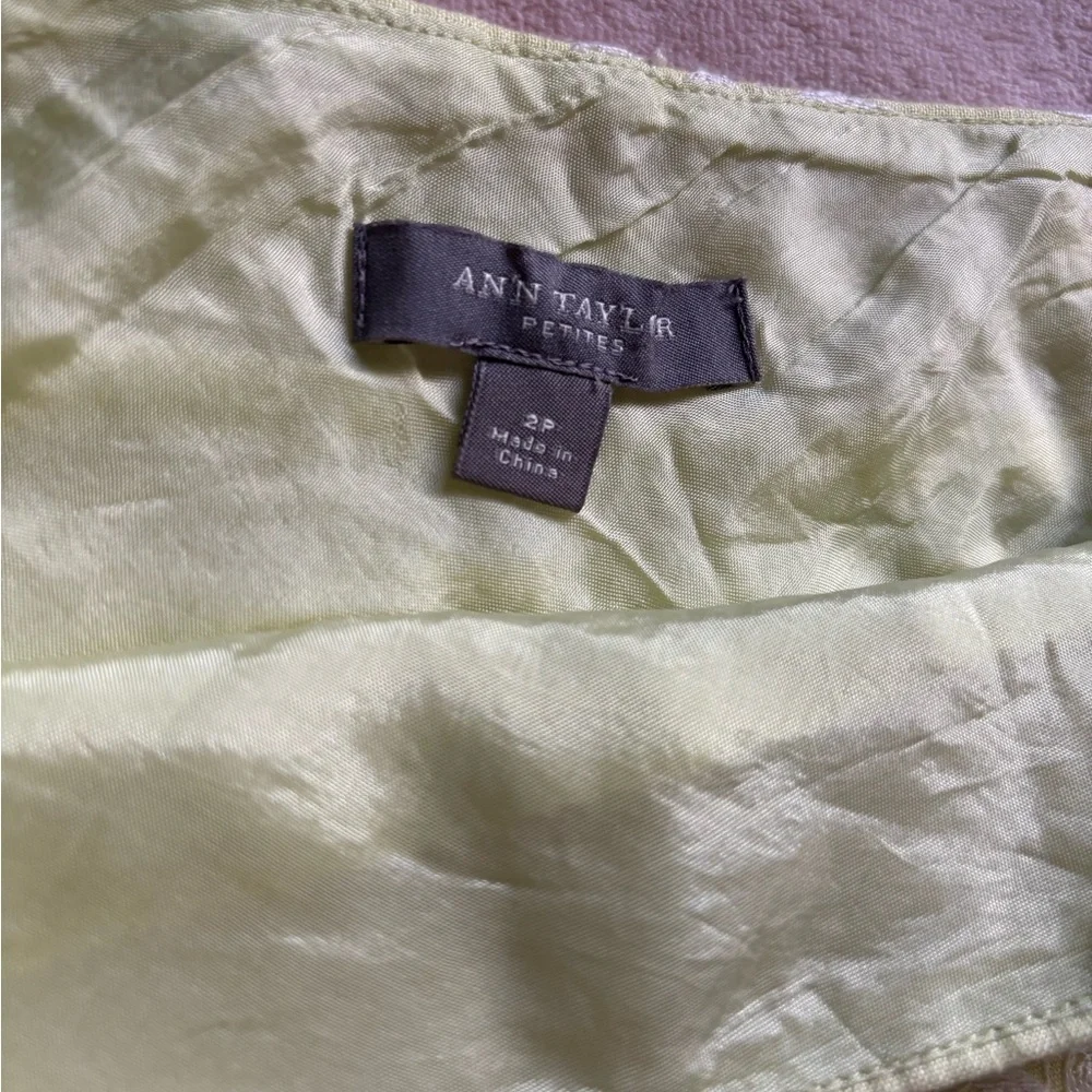 Ann Taylor Light Green A-Line Linen Skirt with White Floral Embroidery SZ 2P